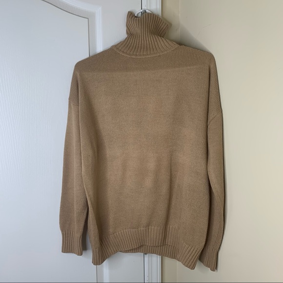Turtle Neck Sweater - Brown, Tan Basic Sweater - Picture 4 of 6
